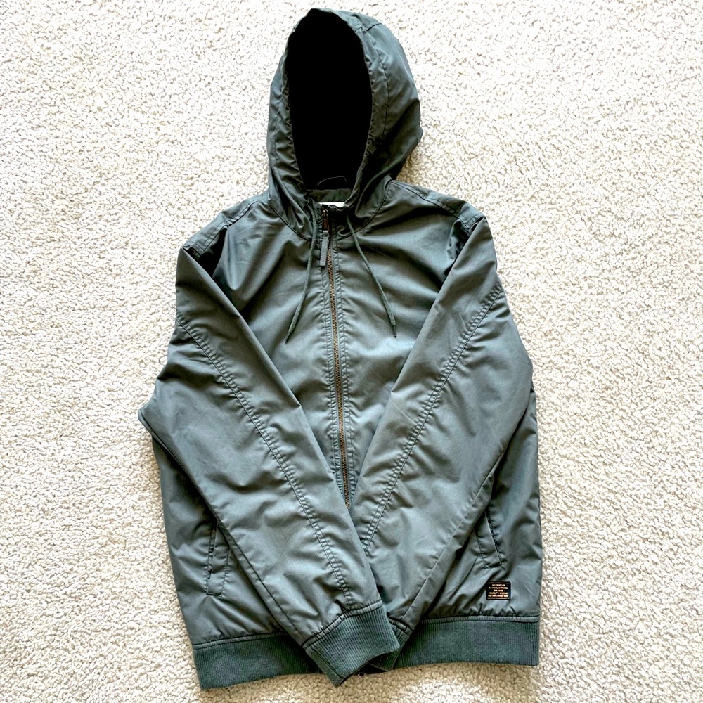 Mens H&M Hunter Green Hooded Bomber Zip Up